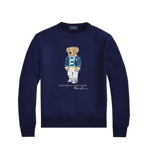 Men's casual 100% cotton Little Bear Print High Quality Long sleevePullover Tops Casual Round Neck Sweatshirt blue