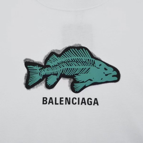 fish pattern 23SS adult 100% Cotton casual Print short sleeved Crewneck t shirt Tees Clothing oversized white
