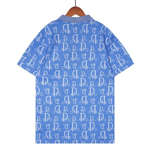 Summer 23SS Men's Adult casual Full body print short sleeved polo shirt blue 030