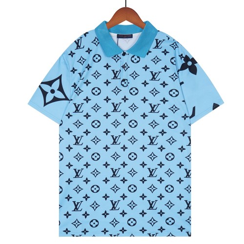 Summer 23SS Men's Adult casual Full body print short sleeved polo shirt blue 027