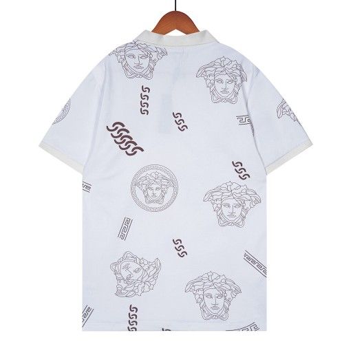 Summer 23SS Men's Adult casual Full body print short sleeved polo shirt White 035
