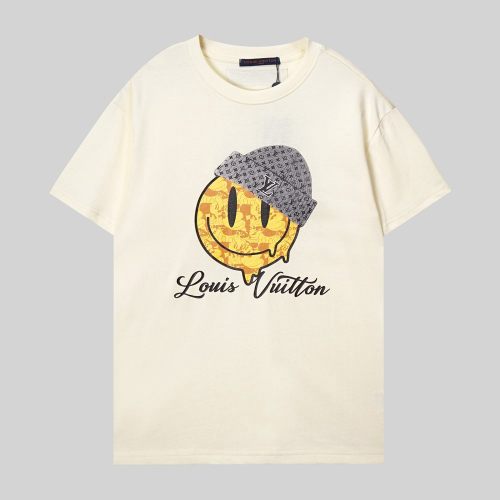 Sourire pattern 23SS adult Cotton casual Print high quality short sleeved Crewneck t shirt Crewneck t shirt Tees Clothing oversized Beige G1015