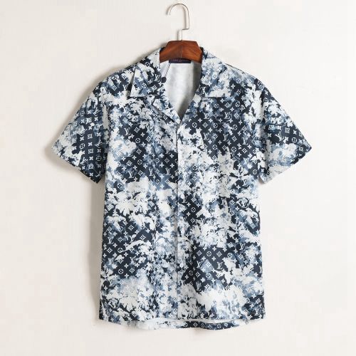 Summer 23SS Men's Adult casual bandhnu print short sleeved shirt Blue Q13