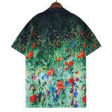 Summer 23SS Men's Adult casual Floral print short sleeved shirt Black Green Q185