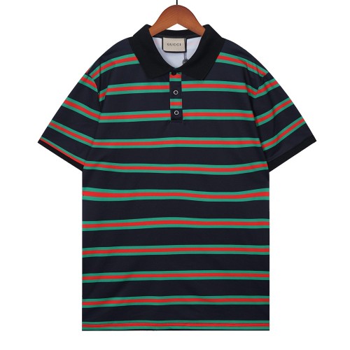 Summer 23SS Men's Adult casual stripe print short sleeved polo shirt black 068