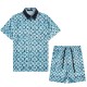 Summer 23SS Men's Adult casual Full body print short sleeved shirt Set blue 9628