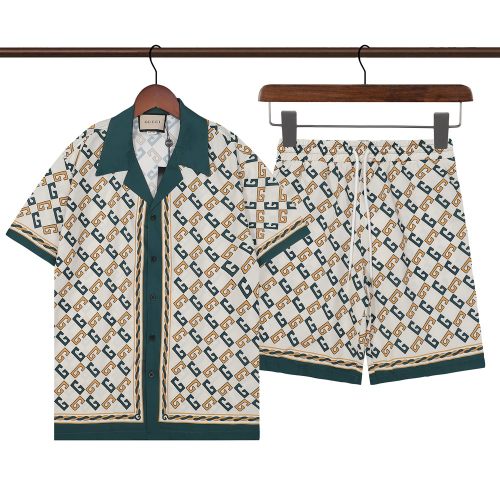 Summer 23SS Men's Adult casual Full body print short sleeved shirt Set Beige Q208
