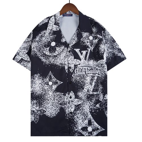 Summer 23SS Men's Adult casual Full body print short sleeved shirt Set black Q196