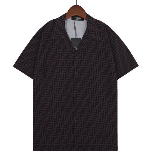 Summer 23SS Men's Adult casual Full body print short sleeved shirt Set Dark brown Q210