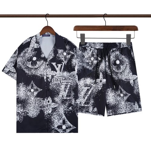 Summer 23SS Men's Adult casual Full body print short sleeved shirt Set black Q196