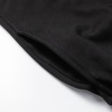 adult Drawstring Print All cotton Casual Shorts Black C08