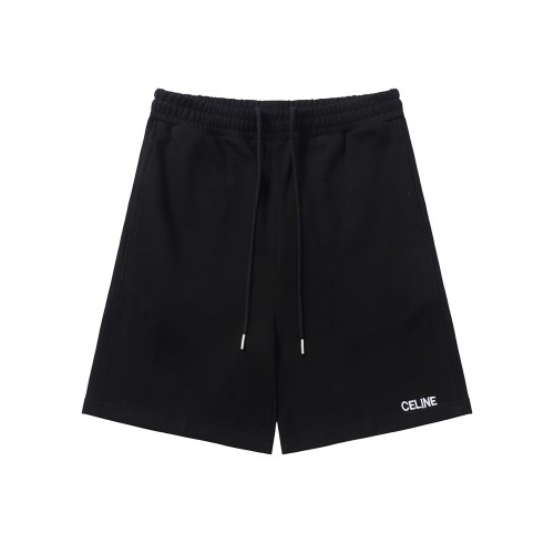 adult Drawstring Embroidery All cotton Casual Shorts Black C02
