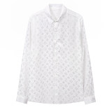 Adult men's loose fitting long sleeved casual shirt white V13