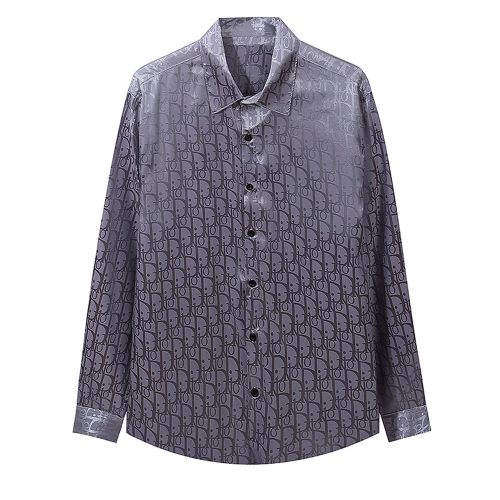 Adult men's loose fitting long sleeved casual shirt grey V12