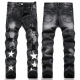men's Embroidery Casual Stretch body building Jeans black 3391