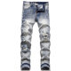 men's Embroidery Casual Stretch body building Jeans blue 3390