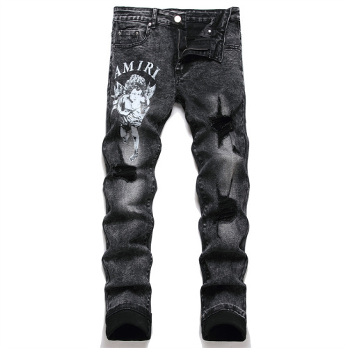 Angel Print Casual Stretch body building Jeans black 3389