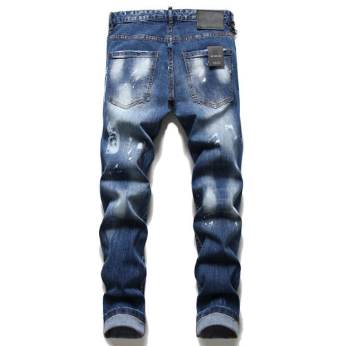men's Print Casual Stretch body building Jeans blue 1086