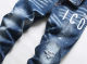 men's Print Casual Stretch body building Jeans blue 1086