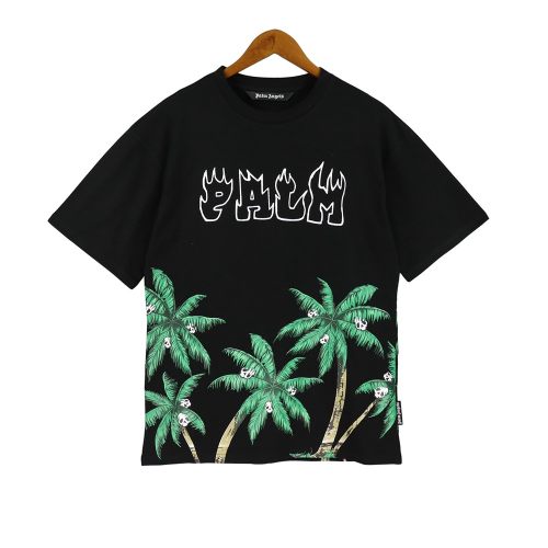 23SS adult 100% Cotton casual coconut tree print short sleeved Crewneck t shirt Crewneck t shirt black 2021