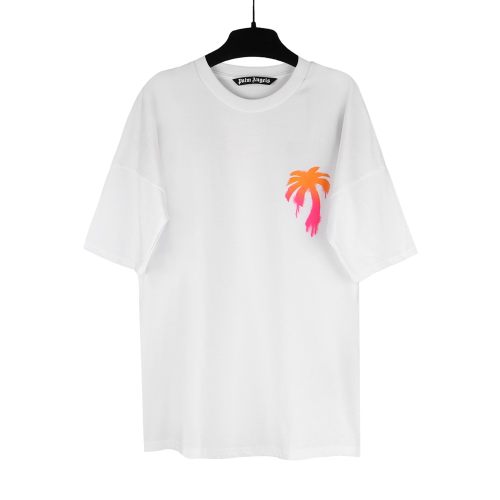 23SS adult Cotton casual Coconut tree print short sleeved Crewneck t shirt Crewneck t dark white 2215