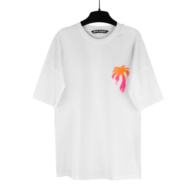 23SS adult Cotton casual Coconut tree print short sleeved Crewneck t shirt Crewneck t dark white 2215