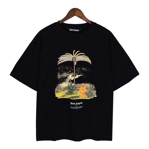 23SS adult Cotton casual Coconut tree print short sleeved Crewneck t shirt Crewneck t black 2052