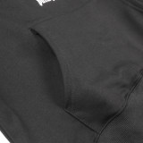 Men's casual cotton shark embroidery Drawstring Pocket Long sleeve Hoodie black 903