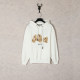 Men's casual cotton Little Bear Embroidery Long sleeve Hoodie white Beige 3902