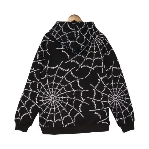 Men's casual cotton Spider web print Drawstring Long sleeve Hoodie black 5916