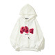 Men's casual cotton Little Bear Embroidery Long sleeve Hoodie white pink 3902