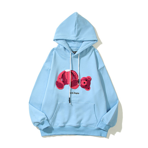 Men's casual cotton Little Bear Embroidery Long sleeve Hoodie blue pink 3902