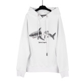 Men's casual cotton shark embroidery Drawstring Pocket Long sleeve Hoodie white 903