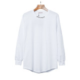 Men's casual cotton Alphabet Print Long sleeve Pullover Tops Casual Round Neck Sweatshirt white 682