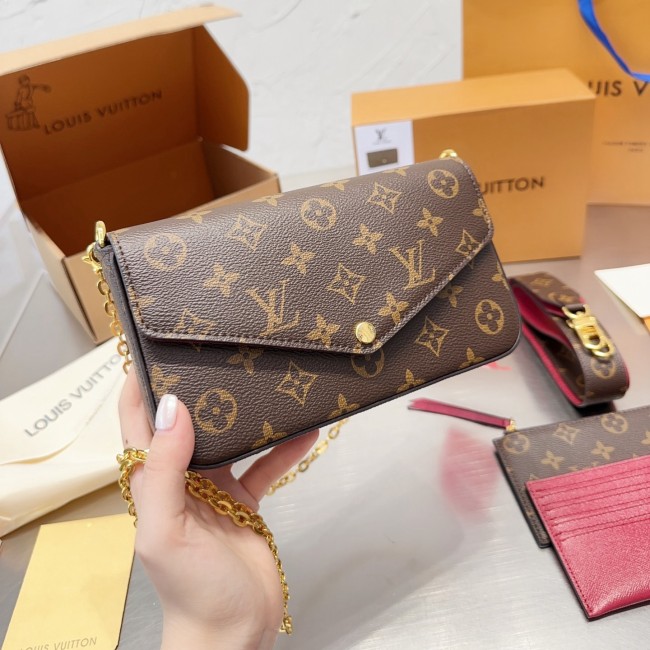 original Pochette Felicie Monogram Fuchsia Lining（three-in-one)Chain Bags and Clutches