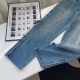 Men's Embossing DENIM MONOGRAM Casual Jeans Blue