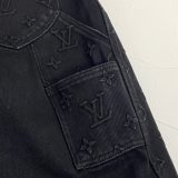 unisex Monogram Detail Carpenter Denim Pants Black