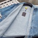 Men's Embossing Casual short sleeved denim shirt blue