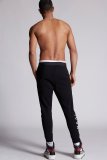 Men's casual print Drawstring pocket pants black 001