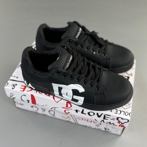 Portofino DG Printed Napa calf leather sneakers Black White