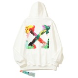 Men's casual cotton Arrow print Long sleeve hoodies White 5097