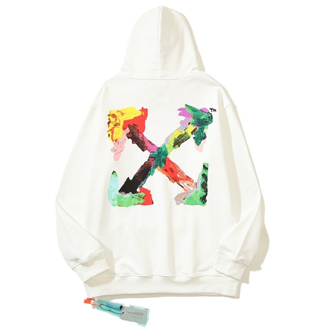 Men's casual cotton Arrow print Long sleeve hoodies White 5097