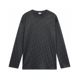 Men's casual jacquard Round neck long sleeved T-shirt grey K616