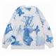 Men's casual Cotton print Long sleeve Sweatshirt blue A057