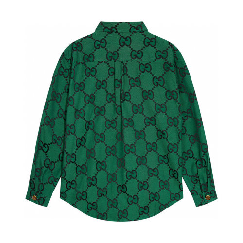 Men's casual jacquard Long sleeve shirt Green 6211