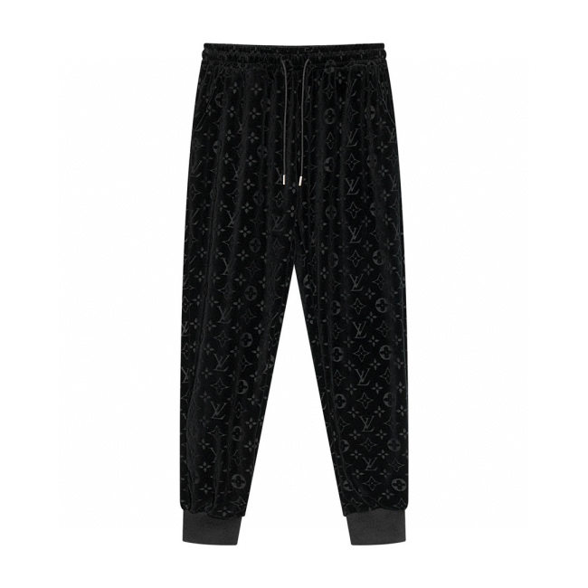 Men's casual jacquard Drawstring pocket pants black 666