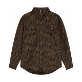 Men's casual jacquard Long sleeve shirt brown 6215
