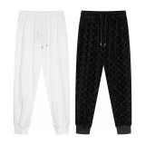 Men's casual jacquard Drawstring pocket pants black 666