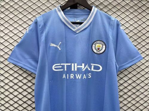 adult Manchester City F.C. 2023-2024 Mens Shirts Soccer Jersey Shirt Quick Dry Casual Short Sleeve blue