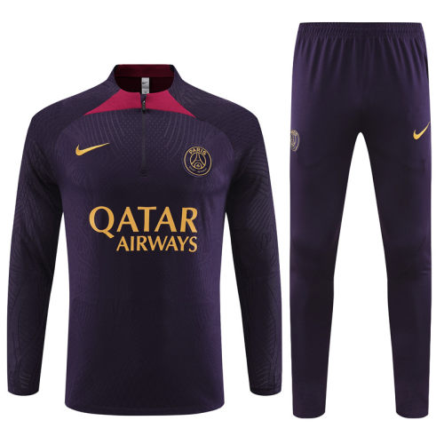 adult Paris Saint-Germain F.C.2023-2024 Mens Soccer Jersey Quick Dry Casual long Sleeve trousers suit purple